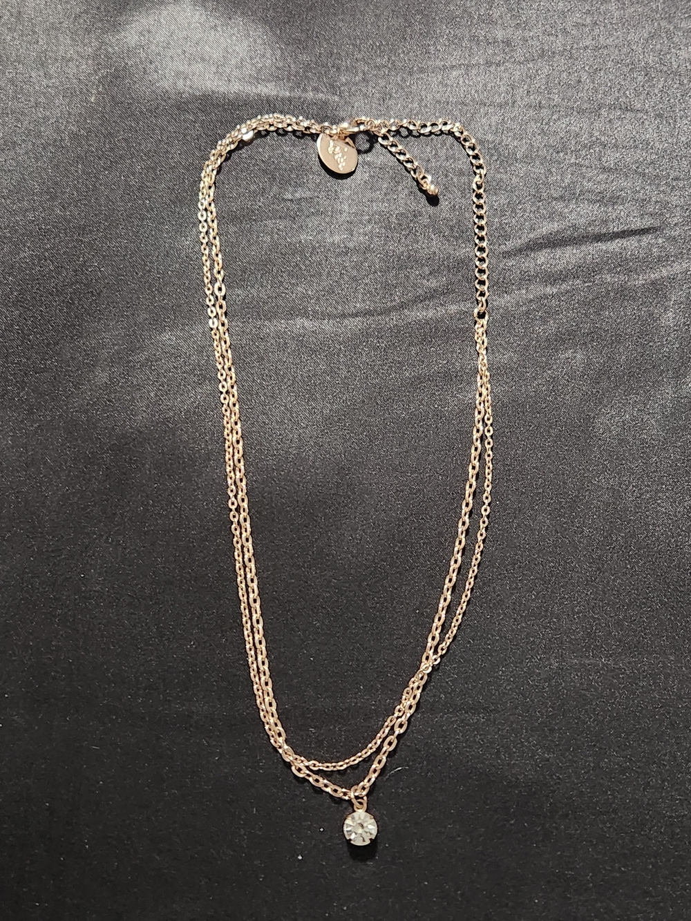 Lovisa Gold Tone Layered Chain Necklace Round Crystal Solitaire Pendant